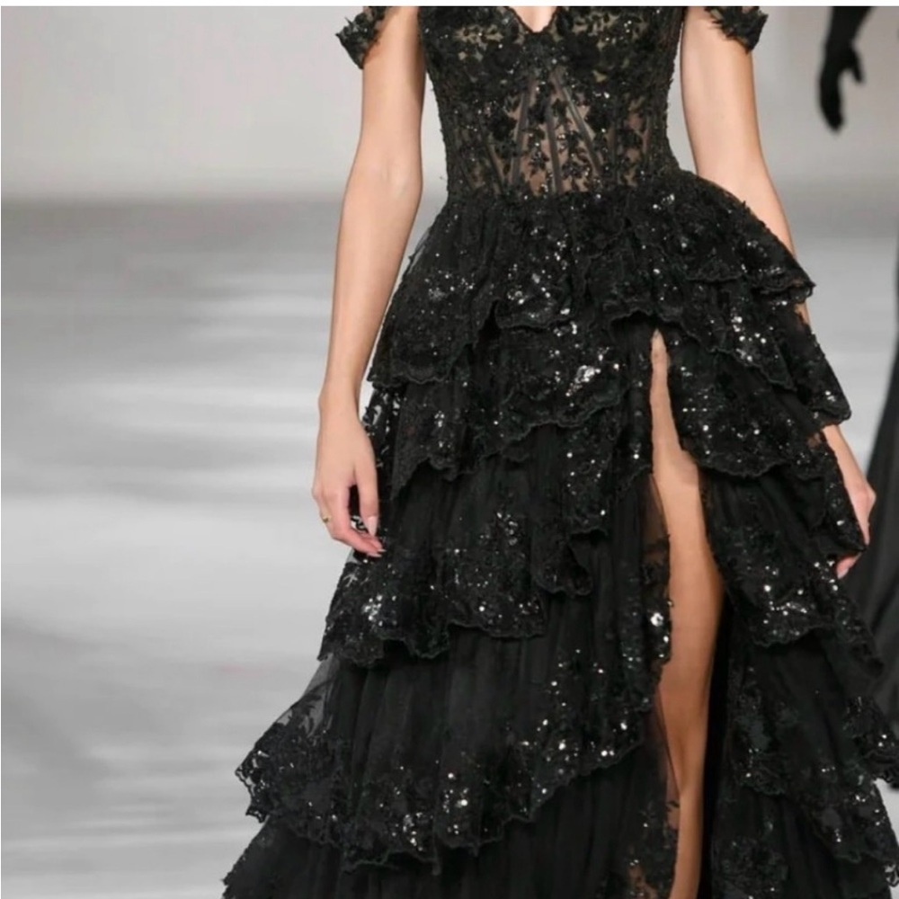 Sherri Hill Black Sequin Lace Prom Dress # 55500